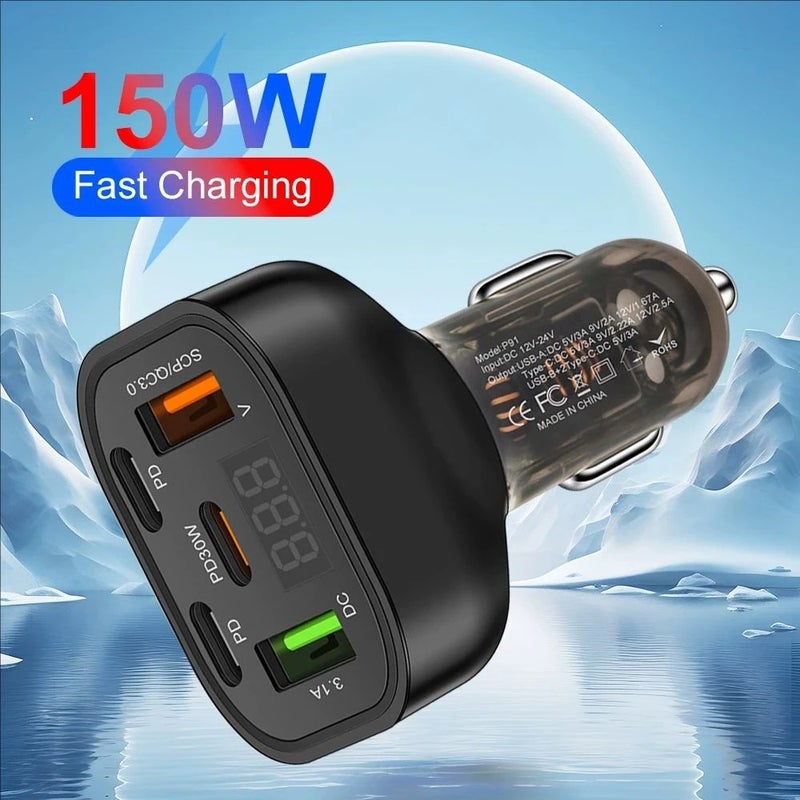 Bluejw USB C Car Charger, 5 Port (4 USB A & 1 USB C) PD 30W QC 3.0 Fast Charging Automobile Adapter for iPhone, iPad Pro, Samsung, Android Phones & Tablets - Image 5